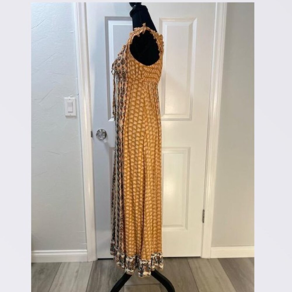 Angie Cap Sleeve Tie Bust Midi Dress in Honey/Cream Motif – Size Small - NWT - Picture 2 of 6